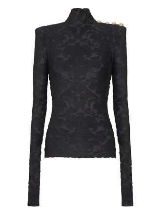 Balmain baroque-pattern long-sleeved top - Black