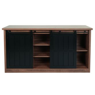 Hhg Hhg - Aparador 158, Armario Alto Estante Puerta Corredera 7 Compartimentos Aspecto Madera Metal Industrial 84x150x40cm, Marr&oacute;n