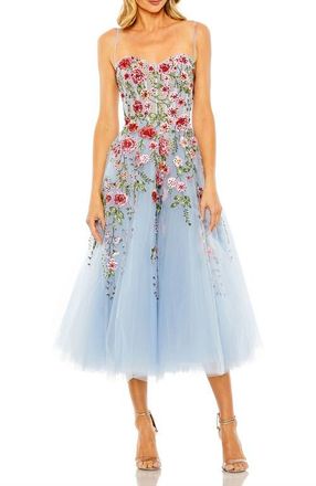 Mac Duggal Bustier Embroidered Floral A-Line Dress in Powder Blue at Nordstrom, Size 16