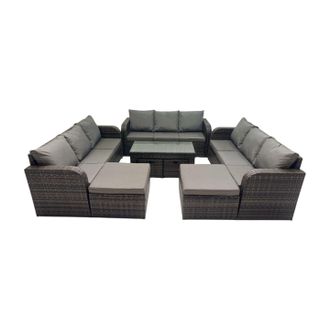 Fimous Rattan Garden Outdoor Furniture Set with 4 Footstools in Dark Grey