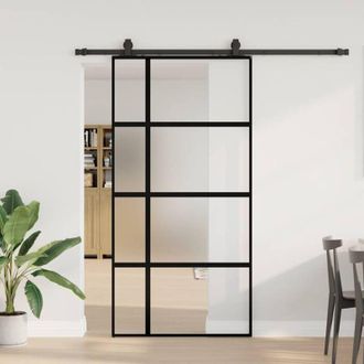 vidaXL Puerta Corredera Herrajes Negro 102,5x205 Cm Vidrio Templado Vidaxl