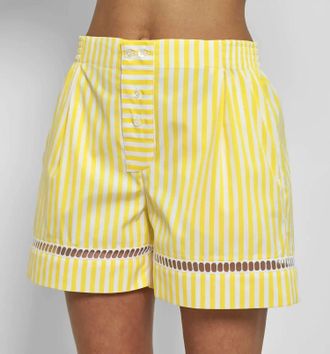 S&eacute;bline Boxer With Embroidered Hem Shorts In Pale Yellow/white