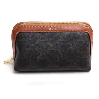 Celine Brown Leather Canvas Pouch (Pre-Owned)
