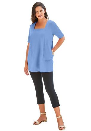 Jessica London Stretch Cotton Square Neck Tunic in French Blue at Nordstrom, Size Medium