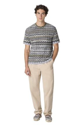 Missoni Cotton Knit T-shirt With Chevron Pattern in Beige& Blue at Nordstrom, Size 48 It