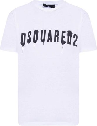 Dsquared2 Womens Dripping Spray Logo White T-shirt Cotton - Size X-Small