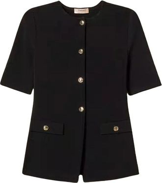 Twinset Gebreid Jasje met Knopen - Dames - Zomerjassen - Zwart - M - Jassen