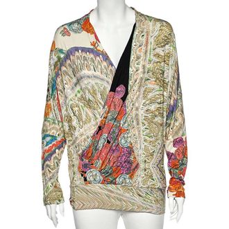 Roberto Cavalli Class Cavalli Multicolor Printed Knit Draped Top L