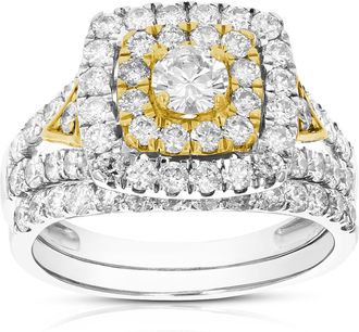 Vir Jewels 2 cttw Diamond Wedding Engagement Ring Set 14K Two Tone Gold Bridal Set Cushion