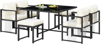 STILVORA Conjunto De Jard&iacute;n De 6 Plazas En Metal Y Tela Con Mesa, 4 Sillones, 2 Taburetes, Cojines, Negro Y Banco