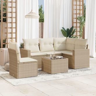 vidaXL Juego De Sof&aacute;s Jard&iacute;n Con Cojines 6 Pzas Rat&aacute;n Sint&eacute;tico Beige Vidaxl