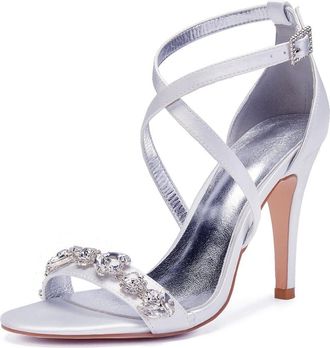 Generic Womens High Bridal Open Toe Ankle Strap Heels Stilettos Sexy Dress Shoes Wedding Bridal Pumps Sandals 10.5Cm,White,8 UK