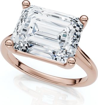 Pompeii3 Certified 5Ct Emerald Cut Lab Grown Diamond Solitaire East West Engagement Ring