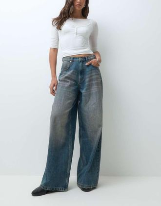 Collusion X007 jeans baggy XL a vita bassa con lavaggio bleach effetto sporco-Blu