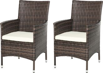 OUTSUNNY 2PC Outdoor Rattan Armchair Wicker Dining Chair Set for Garden Brown | TJ Hughes