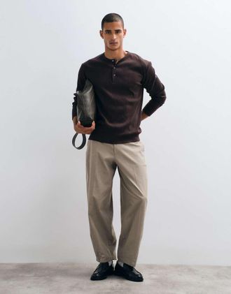 Asos pantaloni sartoriali a gamba bombata con cintura effetto lino in stone scuro-Neutro