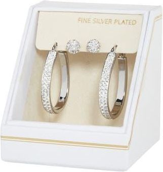 Nordstrom Rack Set of 2 Cubic Zirconia Ball & Hoop Earrings in Clear- Silver at Nordstrom Rack