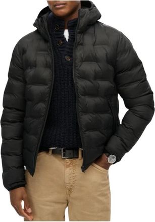 Superdry Zwarte Hoodie met rits en zakken - Heren - Winterjassen - Zwart - S - Polyester - Jassen