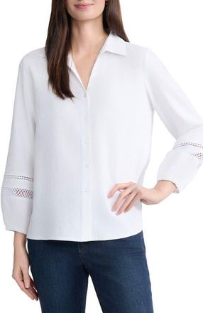 Jones New York Openwork Trim Button-Up Shirt in Natural White at Nordstrom, Size X-Large P