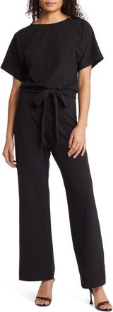 Nikki Lund Alexandra Tie Waist Jumpsuit in Black at Nordstrom, Size X-Large