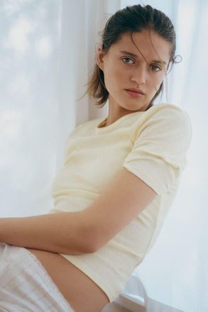 H&M Pointelle jersey t-shirt in Light Yellow at Nordstrom, Size X-Small