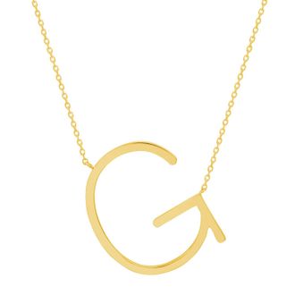 MAX + STONE Solid 10K Yellow or White Gold Initial Pendant Necklace 16-18 inch Cable Chain