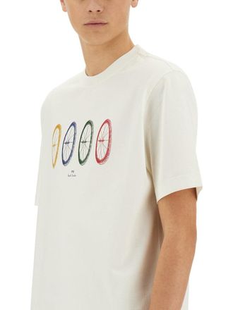 Paul Smith Bike Tyres Organic Cotton T-Shirt - White