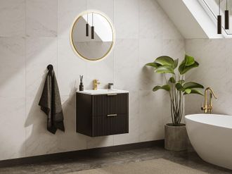 Vente-Unique Mobile per bagno sospeso con scanalature e lavabo da incasso 60 cm Nero - ZEVARA