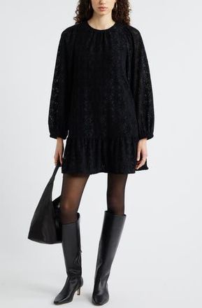 Treasure & Bond Long Sleeve Drop Waist Chenille Minidress in Black at Nordstrom Rack, Size Xx-Small