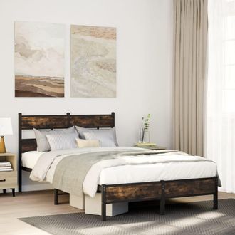 Berkfield Home Bed Frame without Mattress with Headboard Sonoma Oak 120x200 cm in Brown | Size: Small Double
