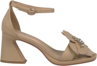 Alma En Pena Sandaal met Bloem Voorop - Dames - Sandalen met hakken - Beige - 35 EU - Leer - Schoenen