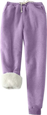 Generic AnnSemo Fleece Lined Trousers Women Plain Thick Thermal Pants Lounge Elastic Waist Warm Activewear Trousers Gym Running Sport Jogging Bottoms Tapered 