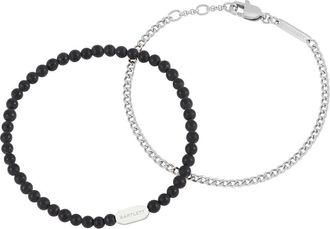 Estella Bartlett Mens Black Onyx Bead & Curb Chain Bracelet Set in Silver at Nordstrom