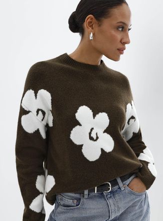 Contemporaine Womens Floral brushed jacquard sweater