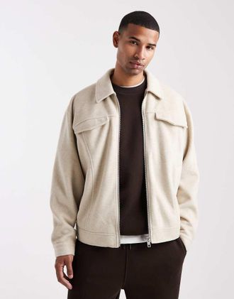 Asos Giacca harrington effetto lana color pietra-Neutro