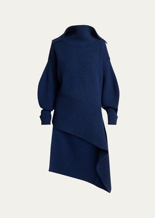 Givenchy High-Neck Slashed Wool-Cashmere Asymmetric Mini Sweater Dress