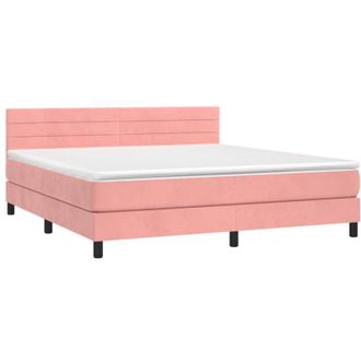 vidaXL Vidaxl - Cama Box Spring Colch&oacute;n Y Led Terciopelo Rosa 160x200 Cm