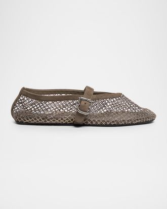 Alaia Crystal Mesh Ballet Flats