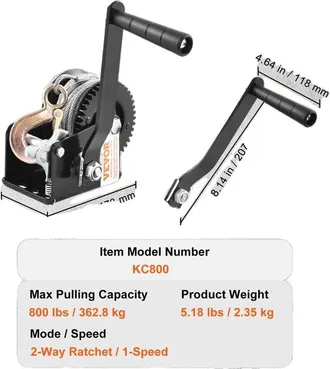 OEM Cabrestante Manual, Capacidad De 800 Lb, Trinquete Bidireccional, 800 Lb