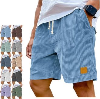 Generic Lininco Mens Shorts, Lininco Mens Corduroy Casual Elastic Waist Drawstring Beach Shorts (Blue,XL)