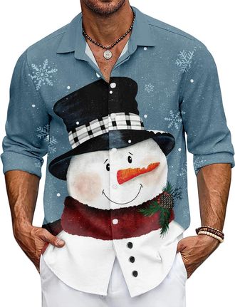 Generic Mens Christmas Shirts Santa Claus Party Long Sleeve Button Down Shirts (UK, Alpha, XXL, Regular, Regular, 13)