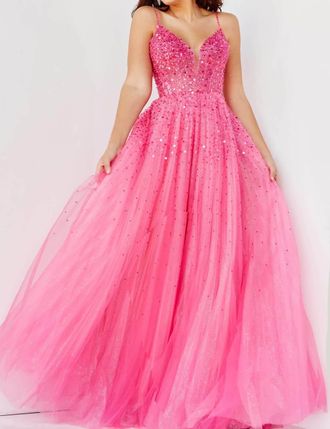 Jovani Glitter Embellished Prom Dress In Hot Pink