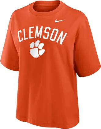 Nike Clemson Arch Over Logo Boxy Nike Womens College T-Shirt in Orange | 01CM89MCLN-KMG