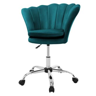 ML Design Ml-design - Silla De Tocador De Terciopelo Azul Petr&oacute;leo, Asiento Tapizado Giratorio 360&deg; Con Ruedas, Sill&oacute;n Ergon&oacute;mico De Oficina/escritorio De Maqui