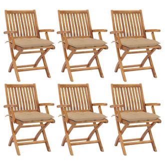 vidaXL Sillas De Jard&iacute;n Plegables 6 Uds Madera Maciza Teca Con Cojines Vidaxl