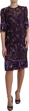 Dolce & Gabbana Womens Purple Floral Lace Crystal Embedded Dress Rayon