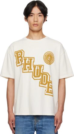 Rhude Mens Collegiate Crest T-Shirt in White Cotton - Size X-Large