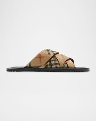 Burberry Men & apos;s Check Pavilion Slide Sandals
