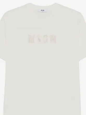 Msgm Logo-Embroidered Cotton T-Shirt - White