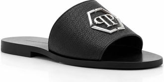 Philipp Plein Leather Sandals Big Hexagon Men in Black at Nordstrom, Size 40